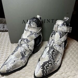 All Saints Darcy Printed Leather Summer Snake Ankle Boots 6M NEW IN BOX
